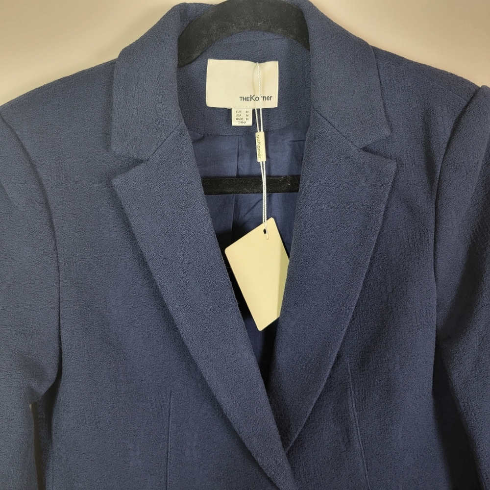 The Korner womens Navy Blue Blazer Suit Jacket Size Medium 100% Cotton - Picture 7 of 15